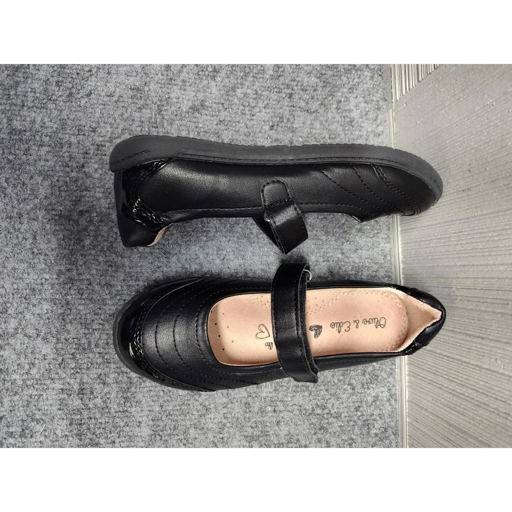 Olive & Edie Mary Jane Shoes Girls 1M Black PU Leather Dress School Flats Strap
